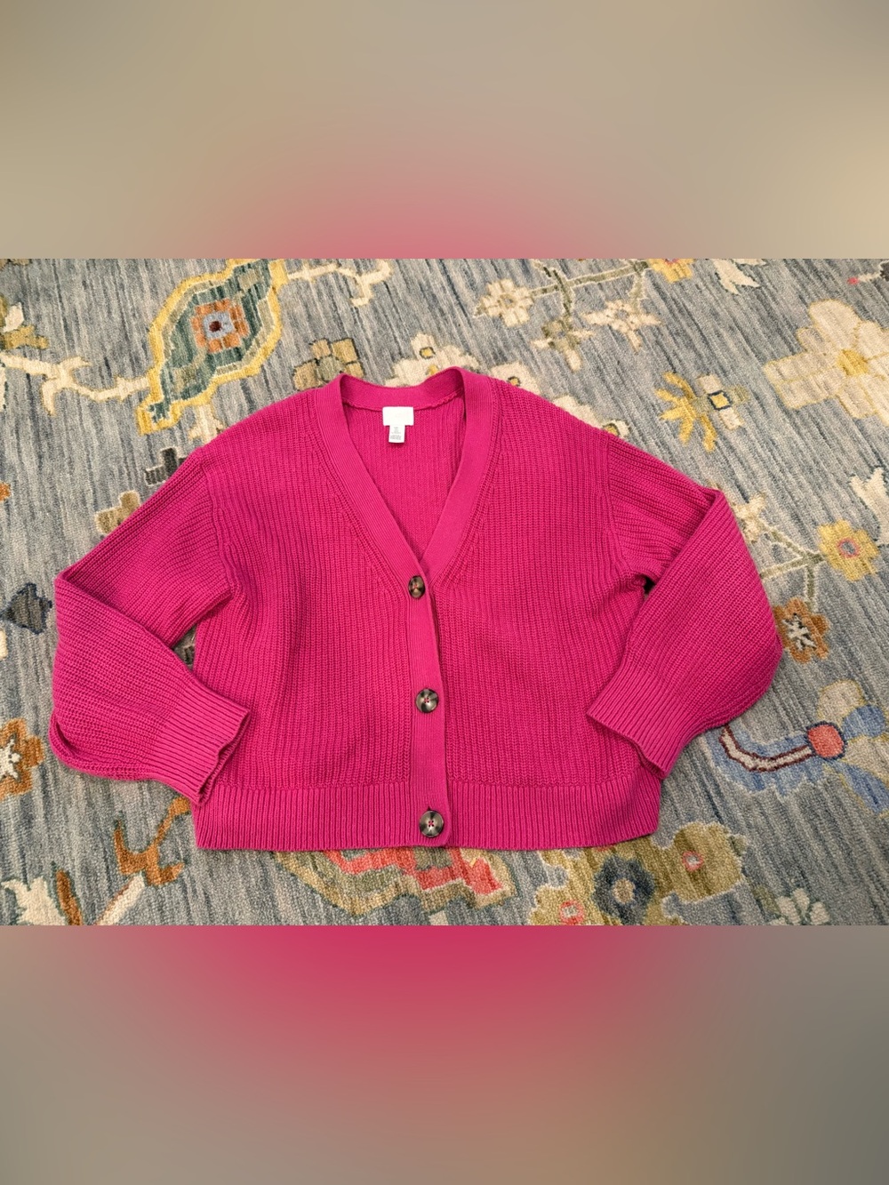 Pink Vneck button up cardigan tortoise buttons size large